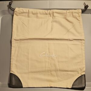 Clarks Cream Drawstring Pouch with Dark Brown Leather Accents